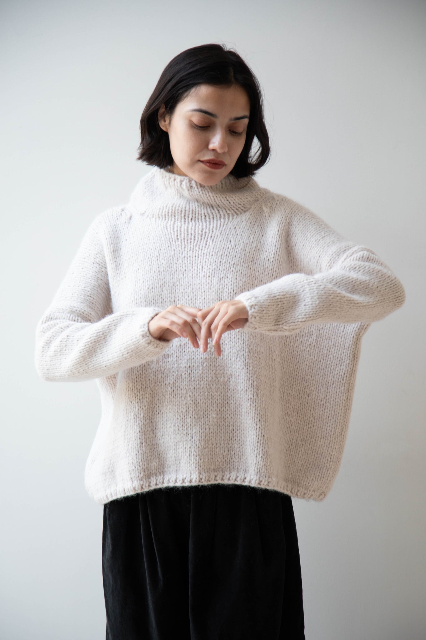 Album di Famiglia | Hand Knit Oversized High Neck Sweater in Fog