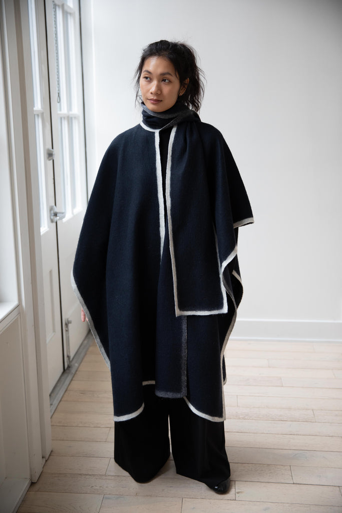 Norlha | Scarf Detail Cape in Navy