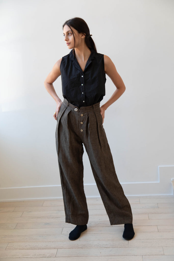 Seventyfive | Double Pleated Trousers in Walnut Linen