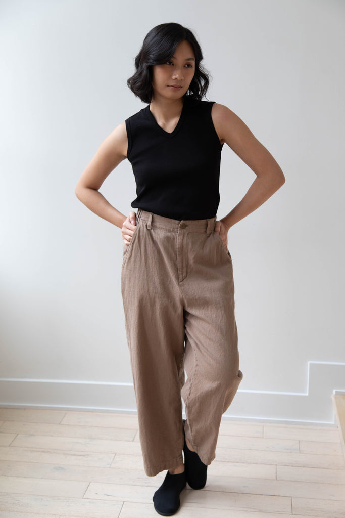 Pas de Calais | Cotton Linen Satin Wide Pants Beige