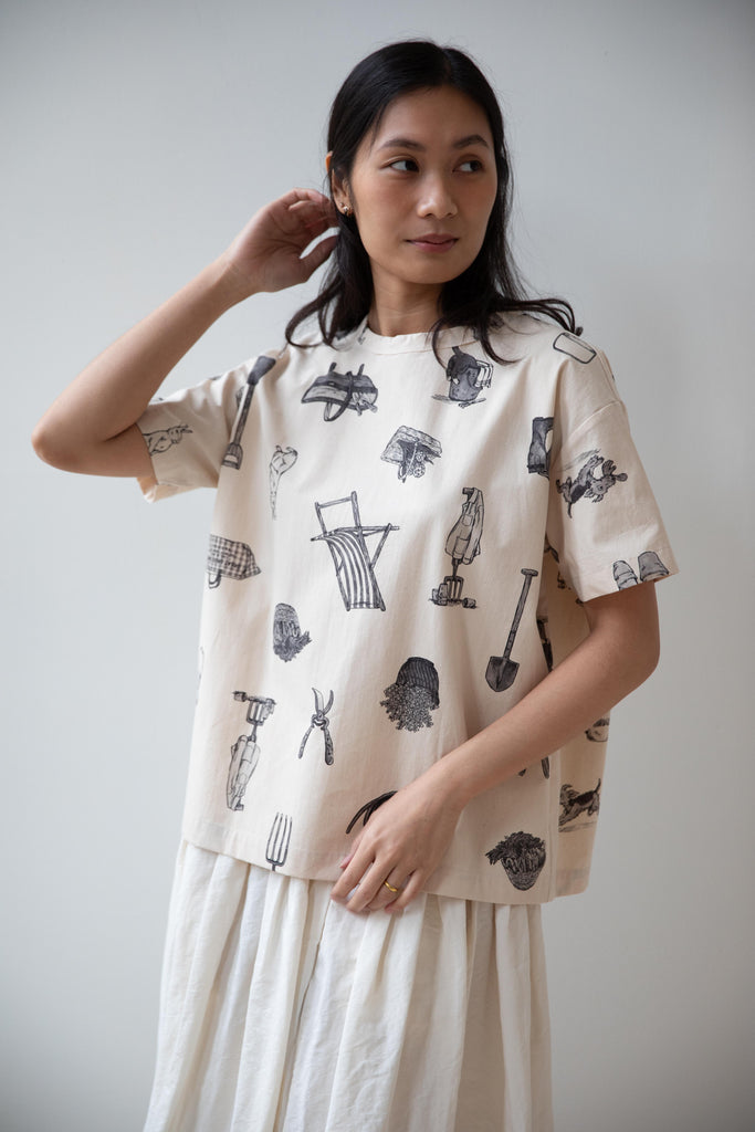 Old Man's Tailor | "Great Green Thumb" Half Sleeve Shirt in Natural & Black