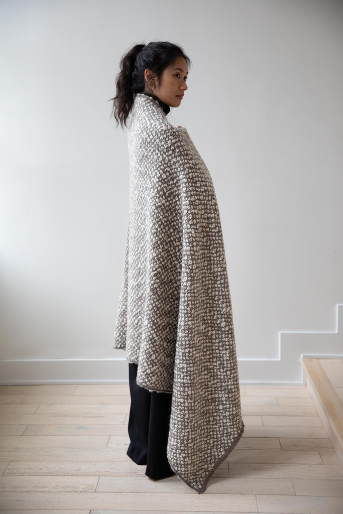 Norlha | Handspun Pebble Throw in Natural Yak Grey & White