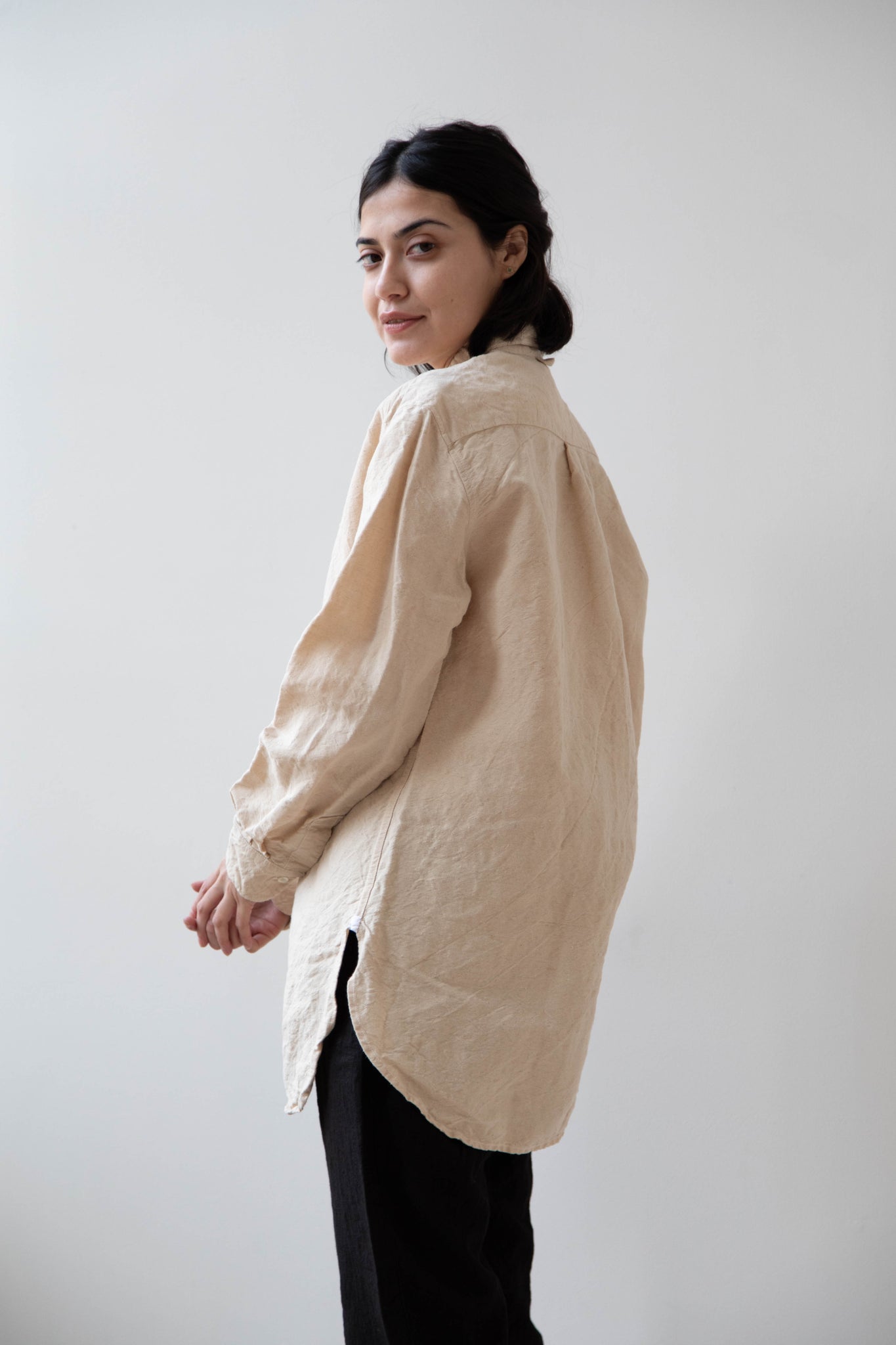 Oliver Church | Scalloped Shirt in Natural Antique Linen