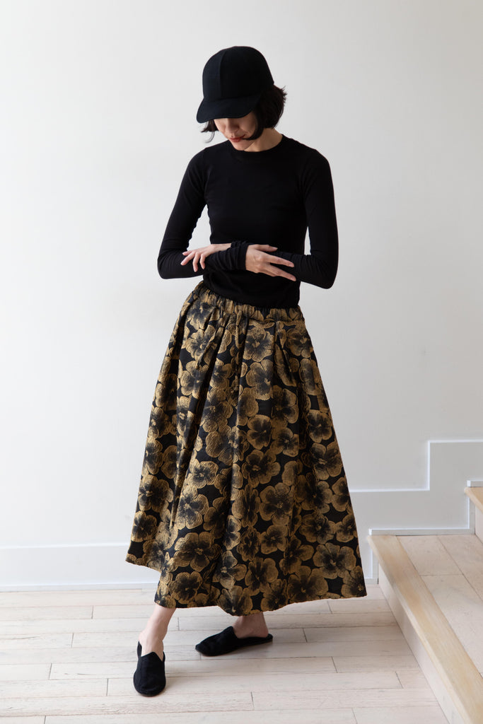 Gallego Desportes | Paneled Skirt in Golden Flower Jacquard