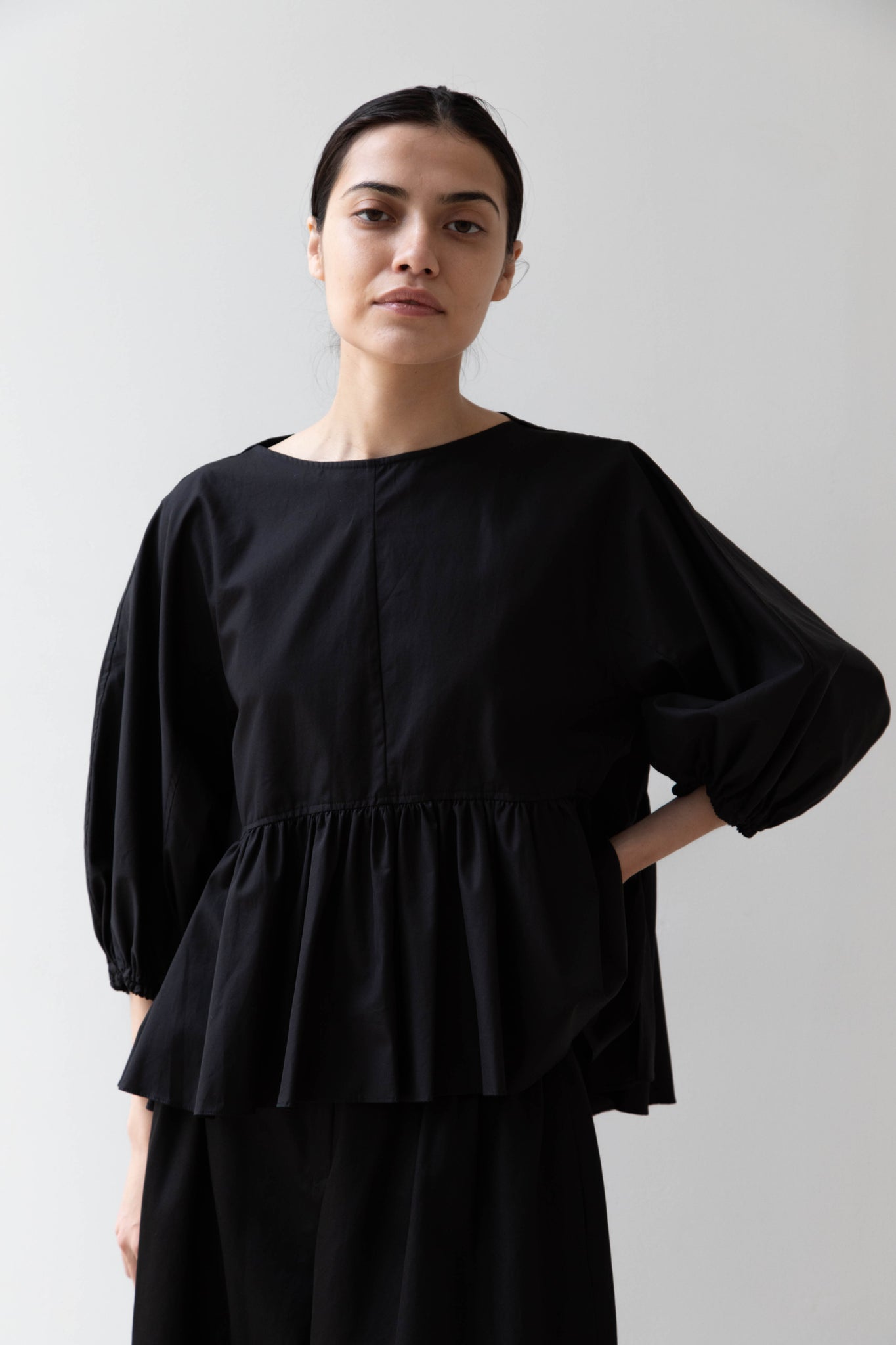 rennes — Tenne Handcrafted Modern | Gathered Pullover Top in Black