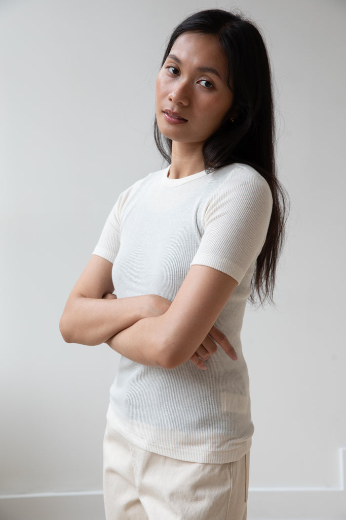 Auralee | Organic Cotton Fine Rib Tee in Ivory