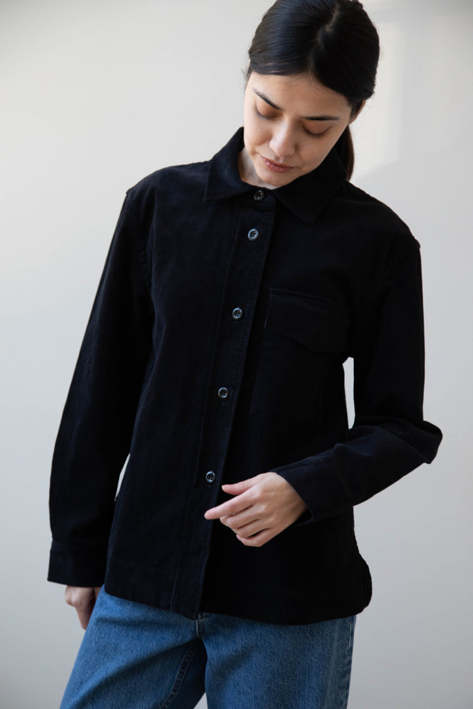 MHL | Single Pocket Overshirt in Black Corduroy