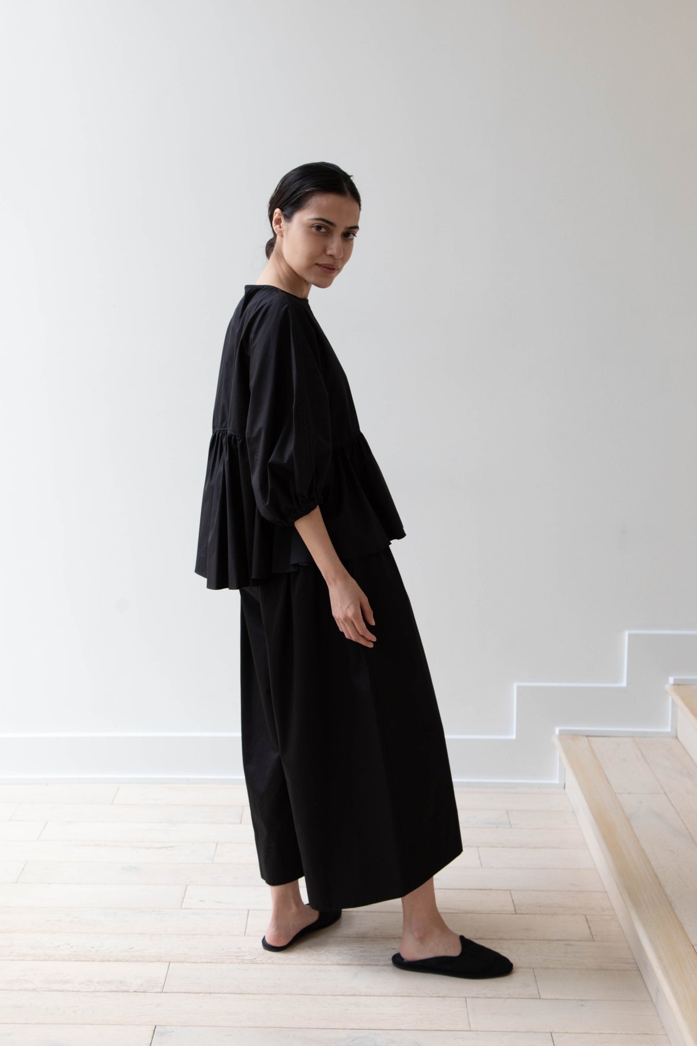 rennes — Tenne Handcrafted Modern | Gathered Pullover Top in Black