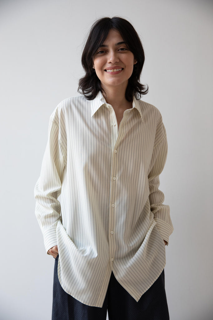 Auralee | Stripe Shirt in Ivory