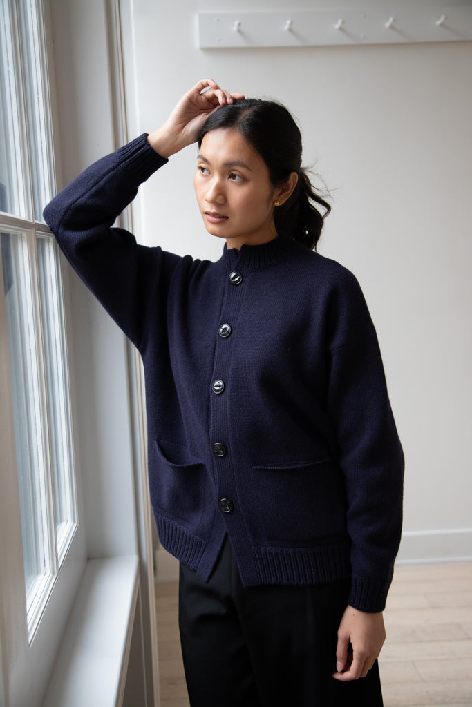 Arts & Science | Bulky Rib Combi Cardigan in Dark Navy
