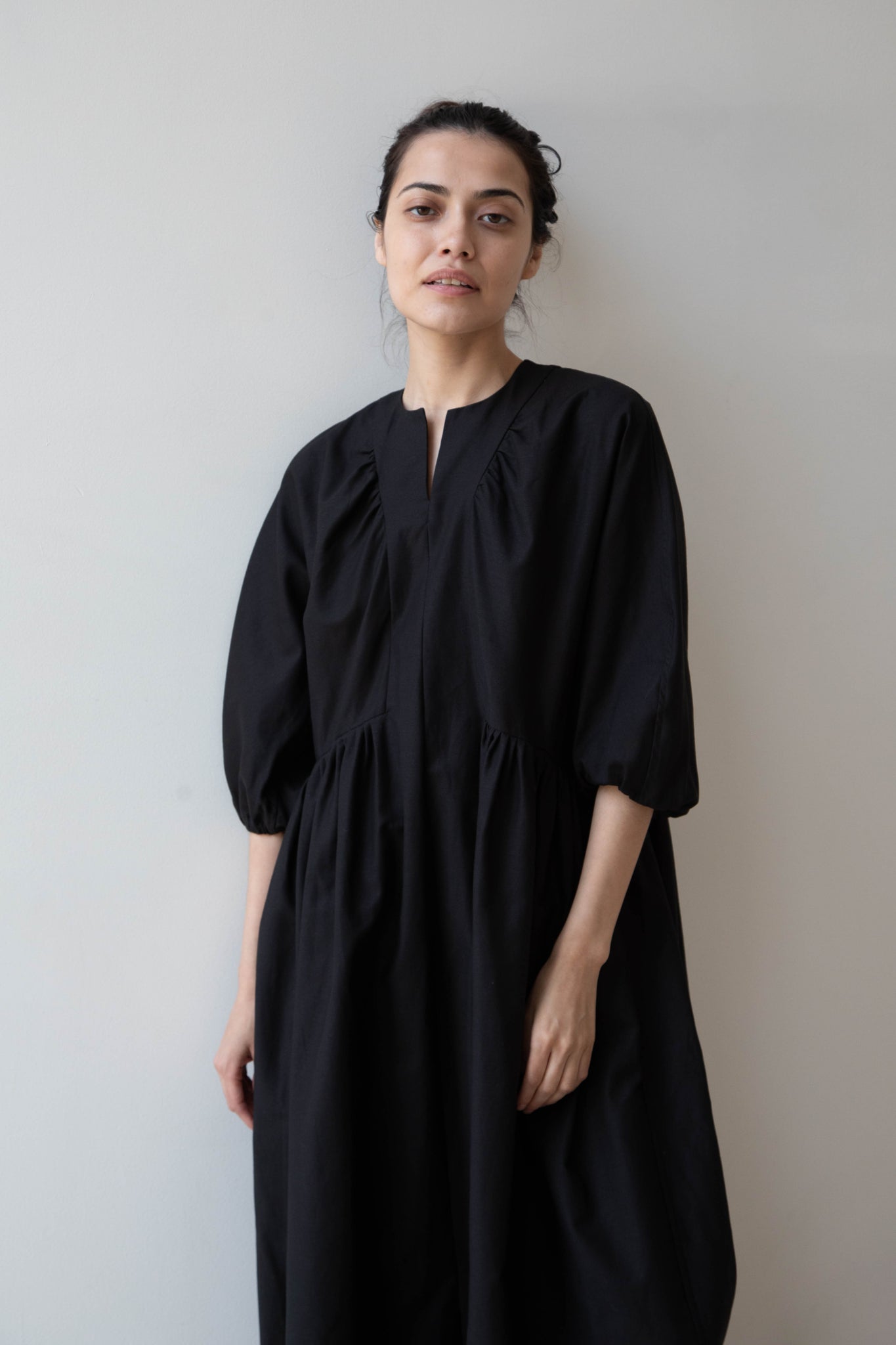 Tenne Handcrafted Modern | Volume Sleeve Tuck Dress in Black