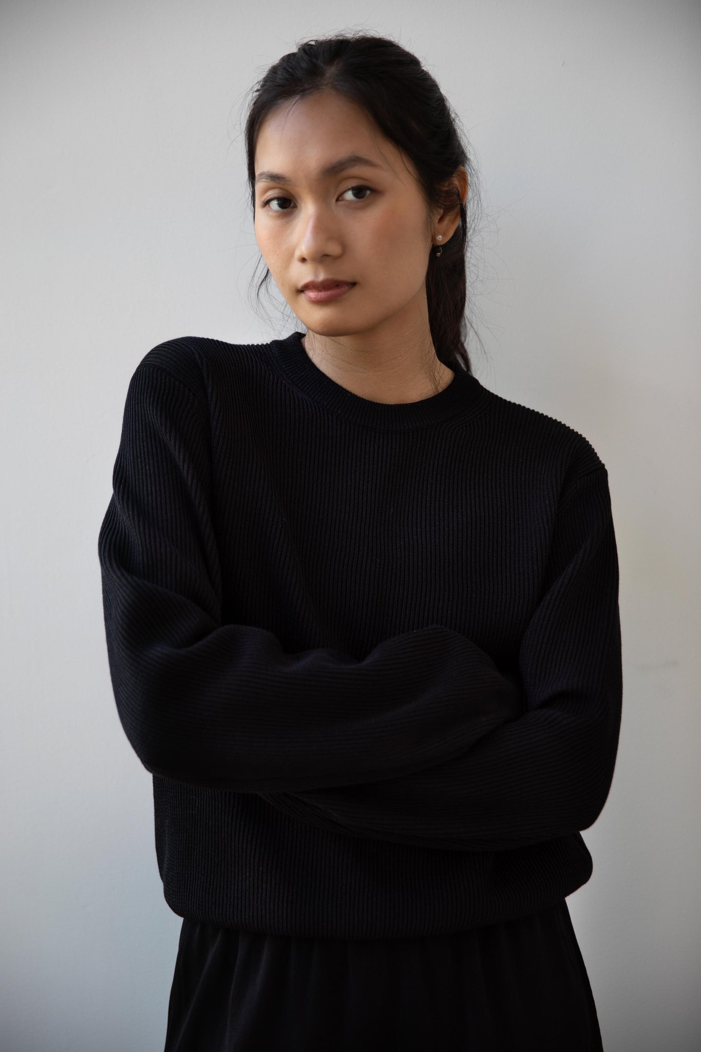 rennes — Auralee | Flat Yarn Rib Knit Pullover in Black