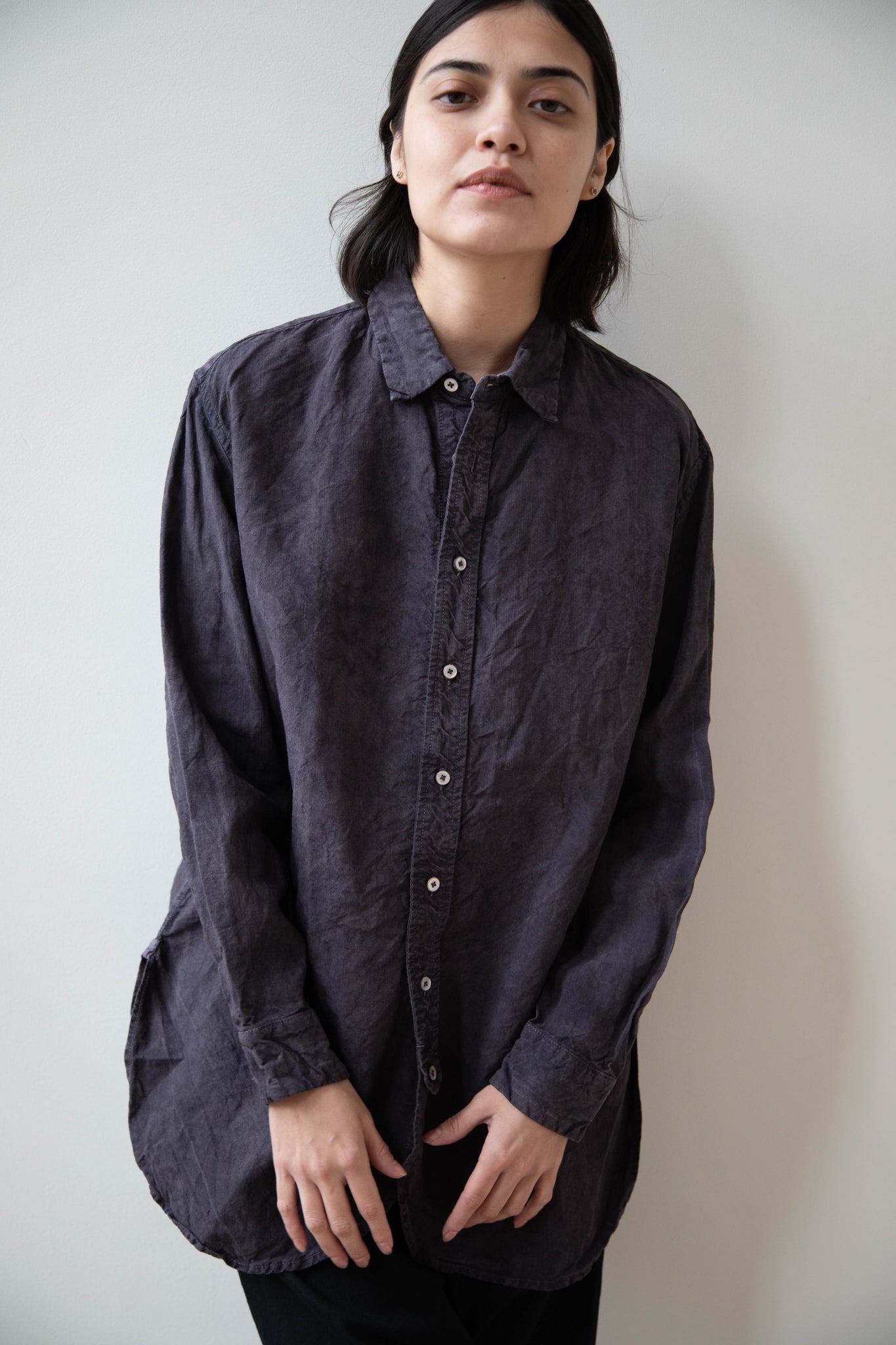 Oliver Church | Scalloped Shirt in Anthracite Antique Linen