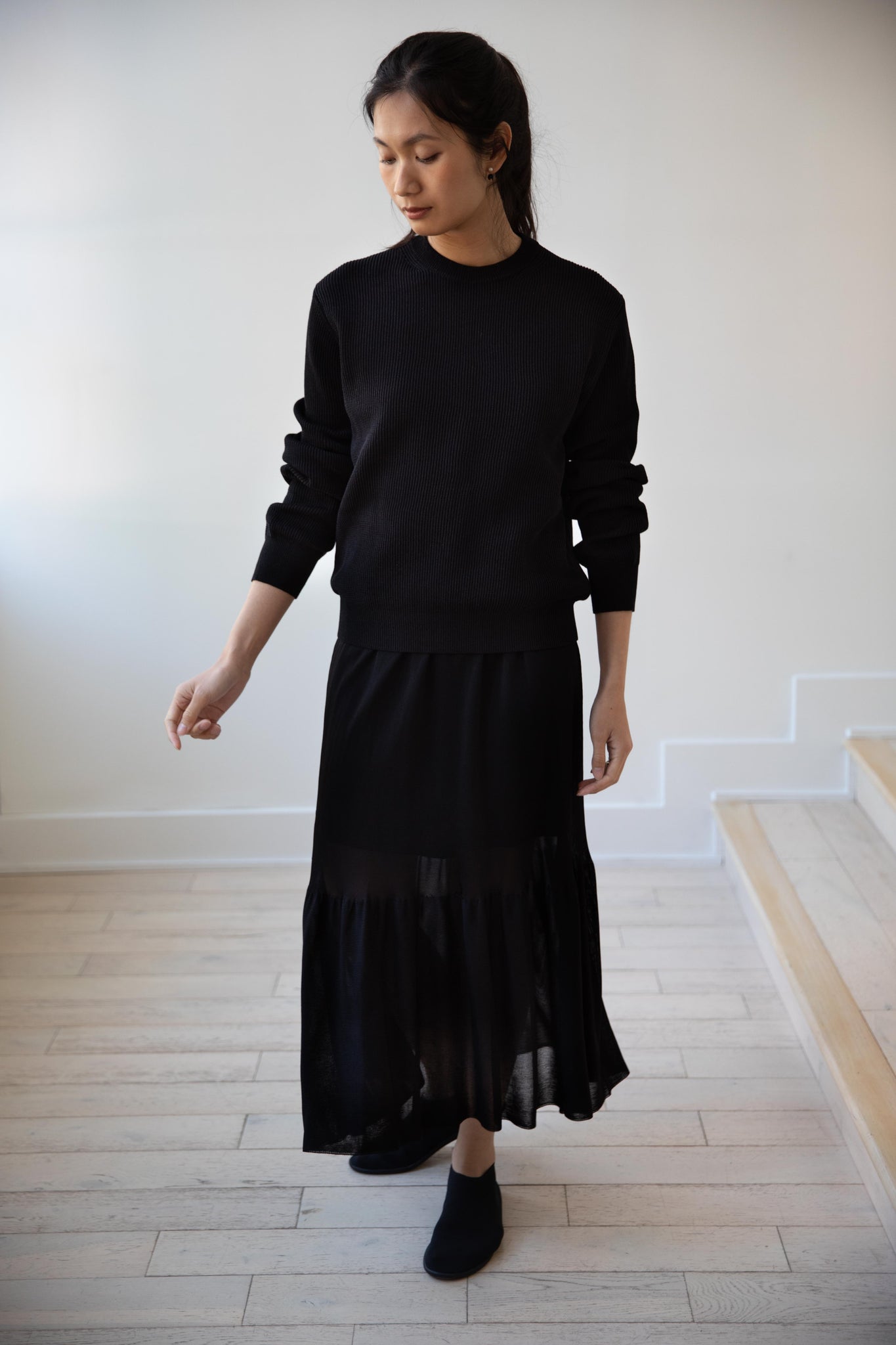 rennes — Auralee | Flat Yarn Rib Knit Pullover in Black