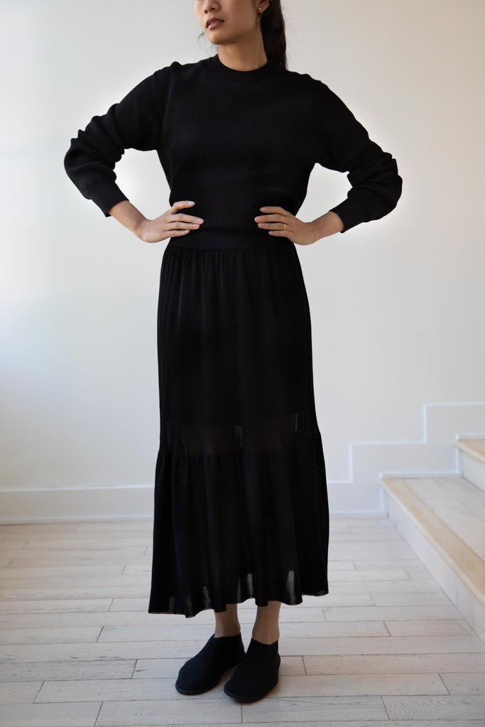 Cancellato Uniform | Viscose Ruffle Skirt in Black