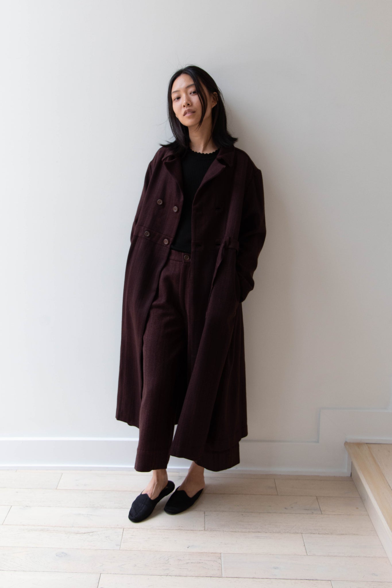 Maku | Sherab Coat in Brown Burgundy Wool