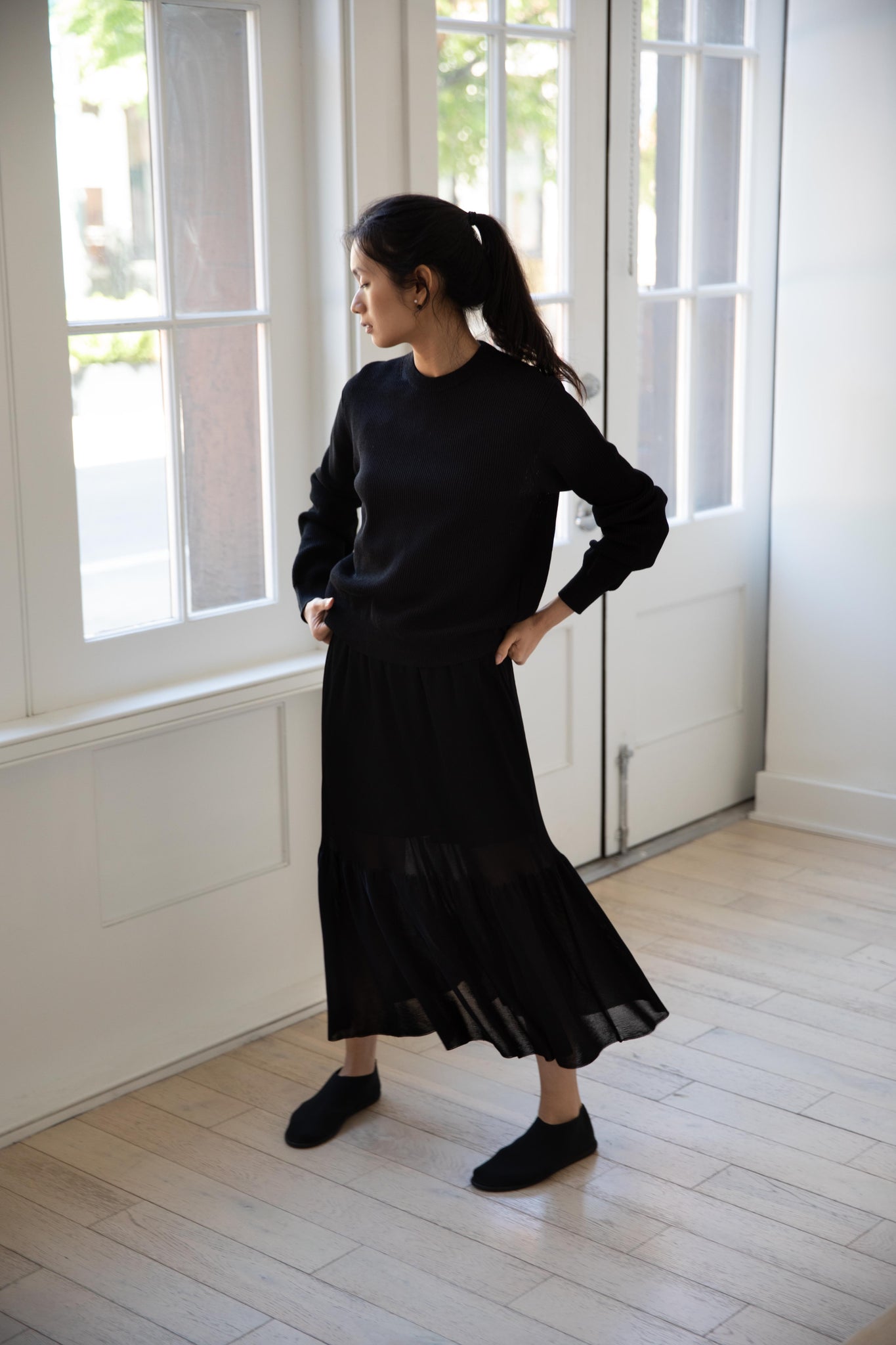 rennes — Auralee | Flat Yarn Rib Knit Pullover in Black