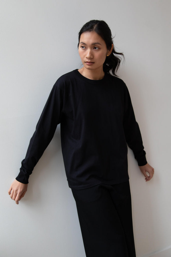 Armen | Cotton Jersey Crew Neck in Black