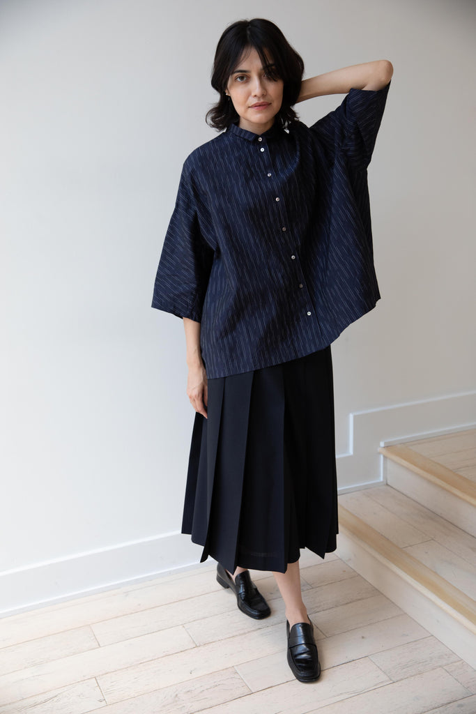 Arts & Science | Granny Line Short Sleeve Box Shirt in Kasuri Stripe