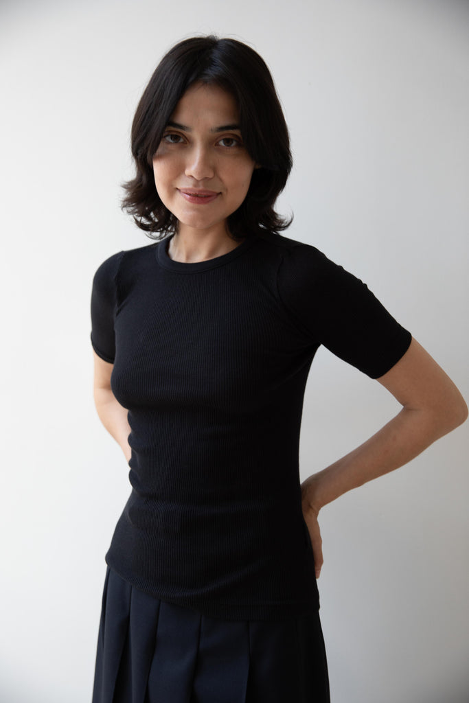 Auralee | Organic Soft Rib Tee in Black