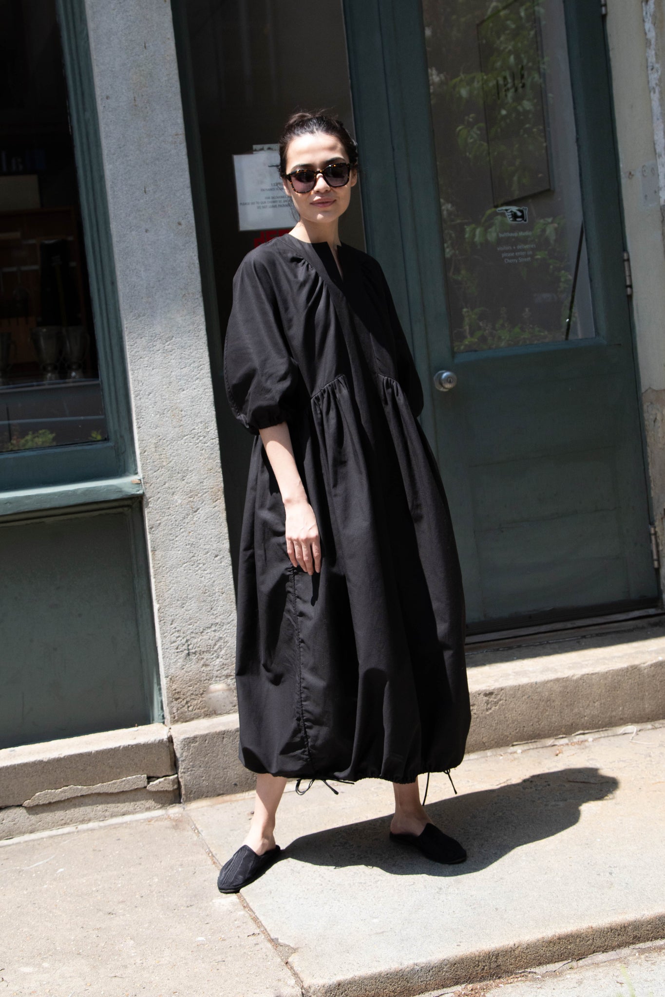 rennes — Tenne Handcrafted Modern | Volume Sleeve Tuck Dress in Black