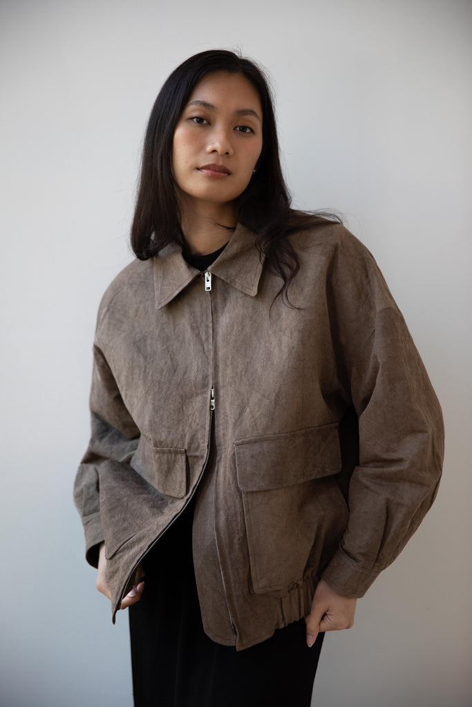 Evan Kinori | Zip Jacket Two in Brown