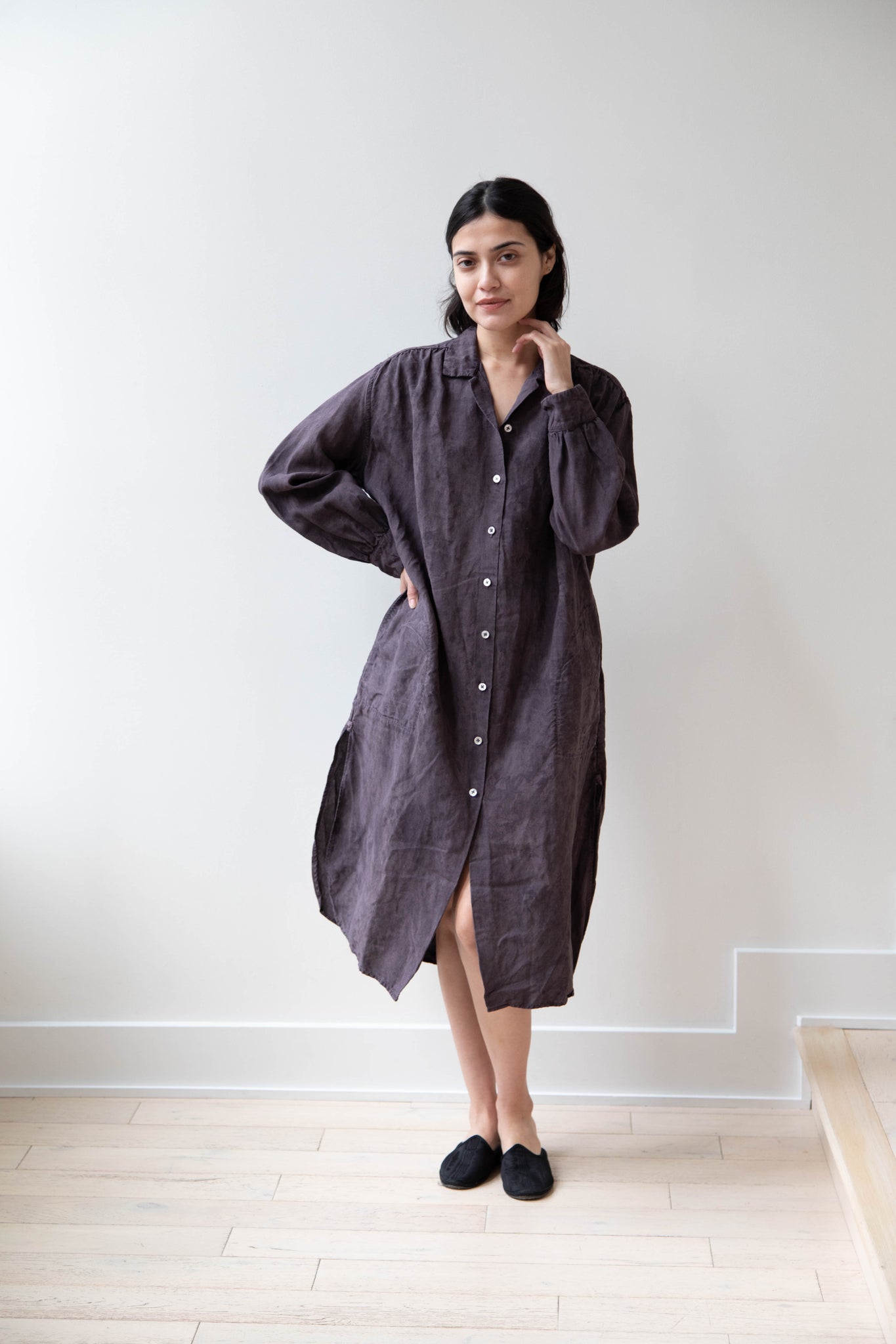 Oliver Church | Scalloped Gather Dress in Antique Anthracite