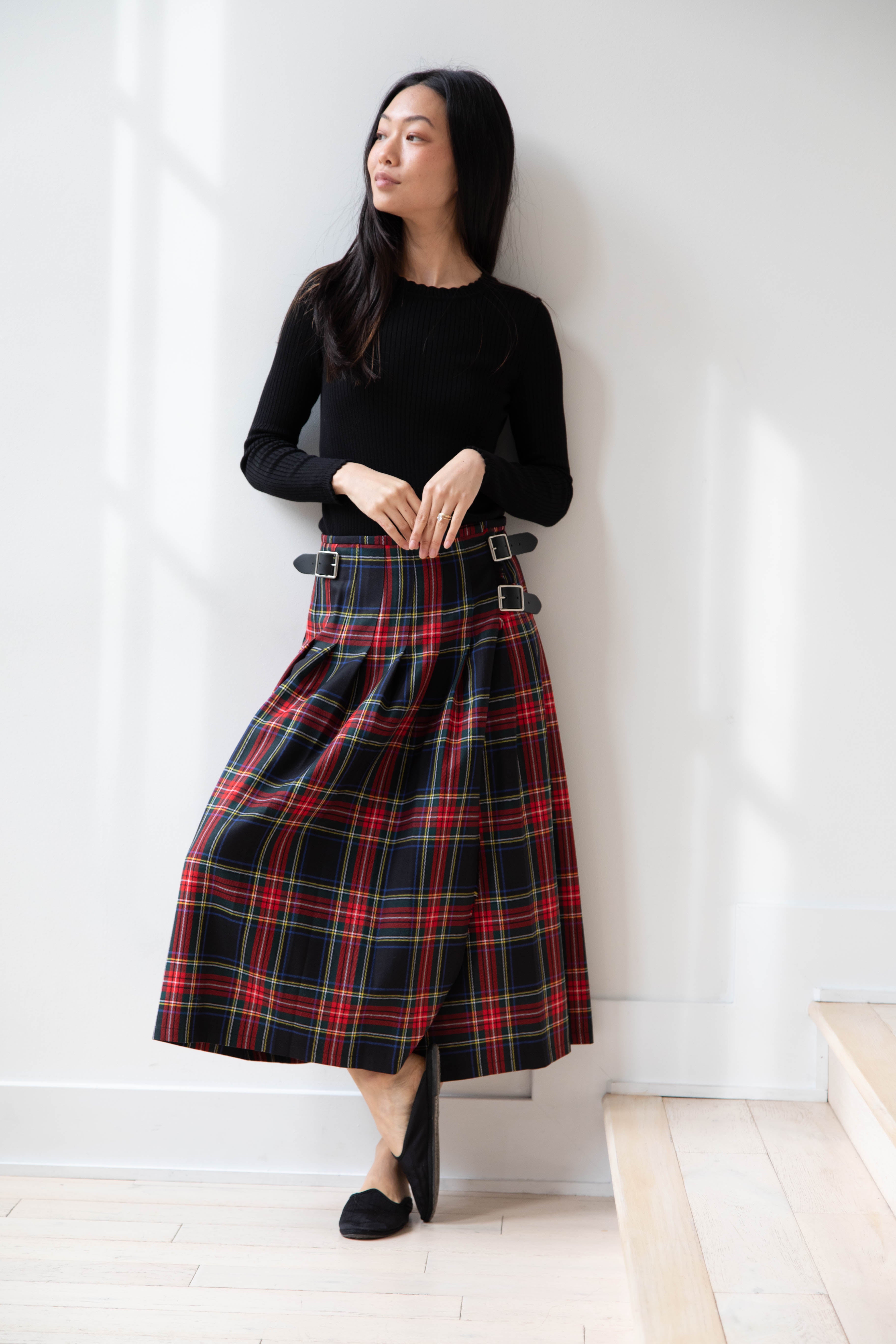 O'NEIL OF DUBLIN WOOL CHECK QUILT SKIRT LAP KNEE LENGTH