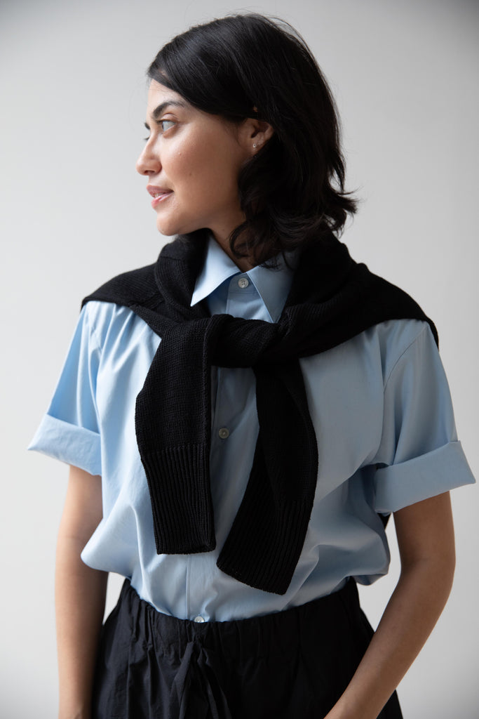 Auralee | Washed Finx Twill Half Sleeve Shirt in Light Blue