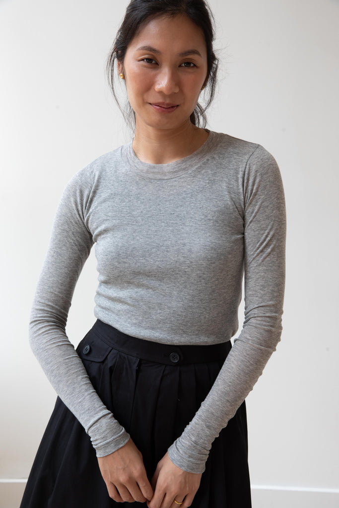 Auralee | Super High Gauge Sheer Rib Longsleeve Tee in Grey