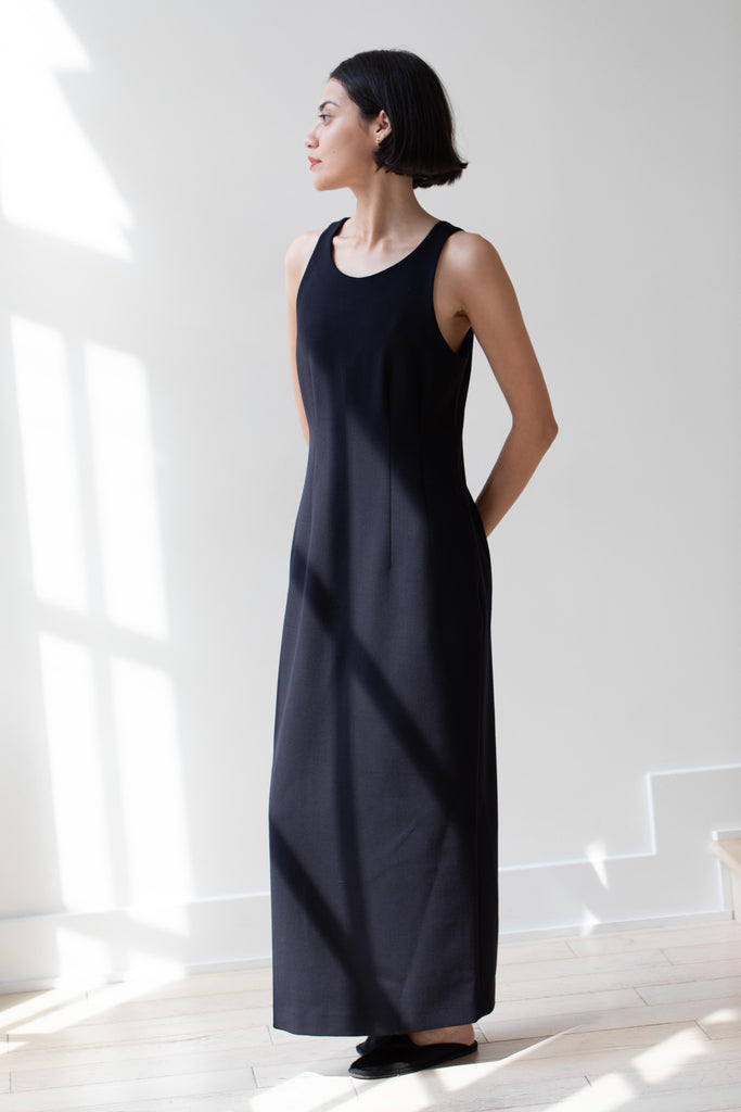 Auralee | Tense Wool Double Cloth Sleeveless Dress in Navy