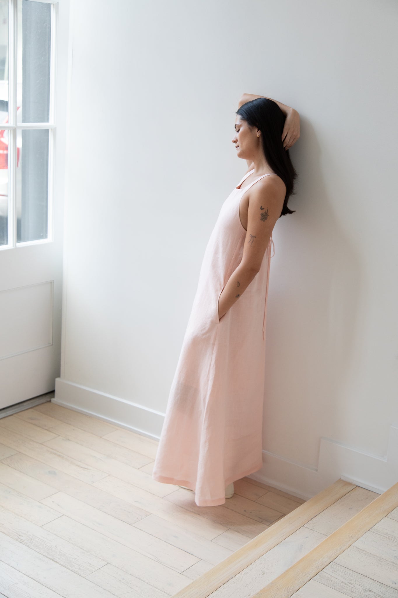 rennes The Loom | Linen Halter Dress in Pink Linen rennes The Loom | Linen Halter Dress in Pink Linen