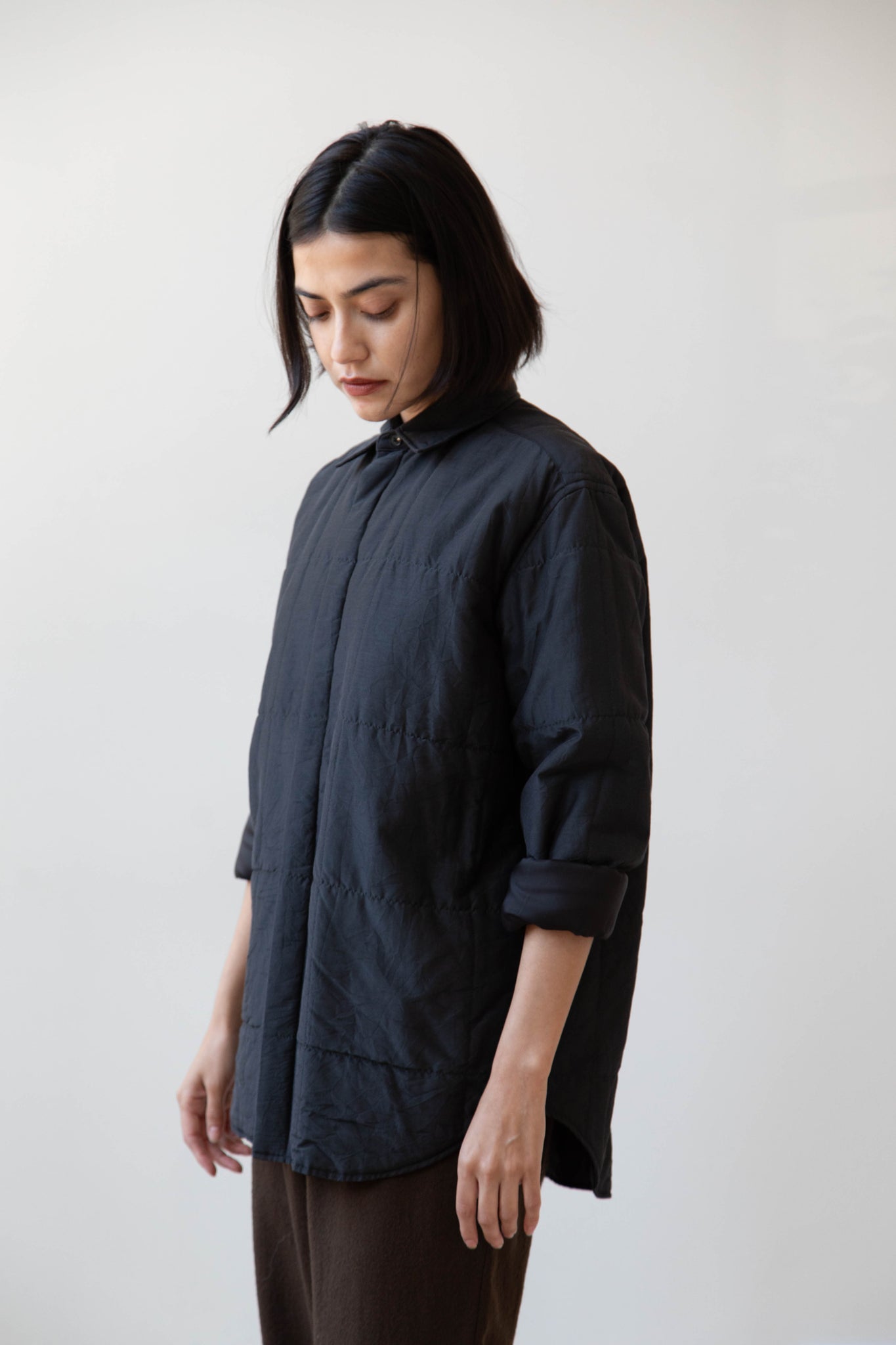 Auralee | Quilted Light Silk Cotton Shirt in Ink