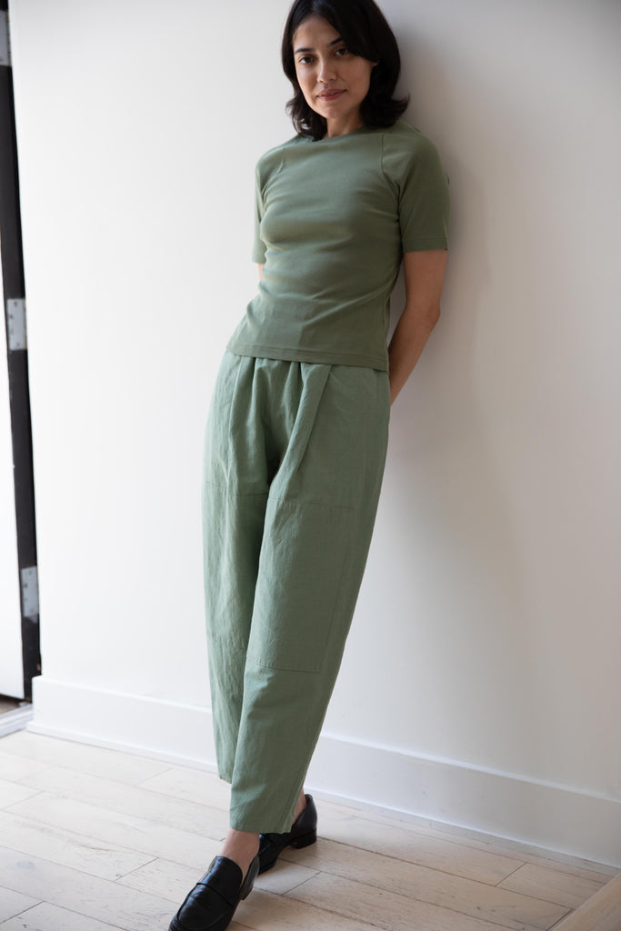 Auralee | Organic Cotton Fine Rib Tee in Sage Green