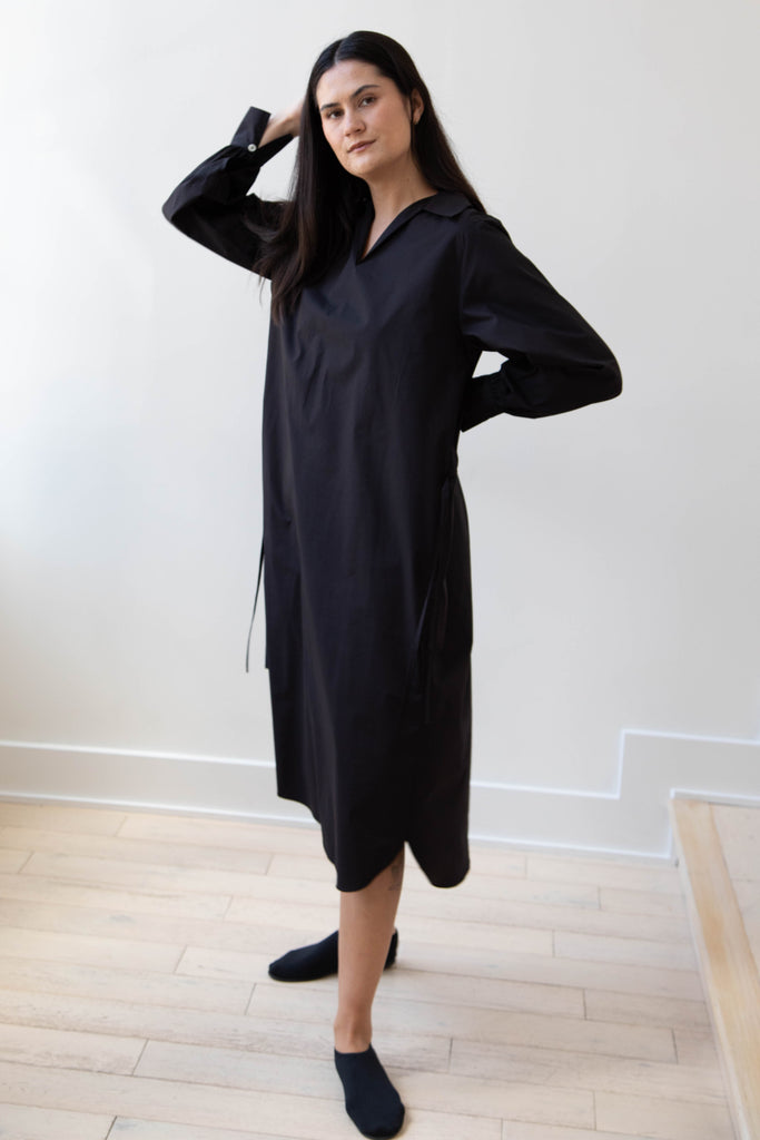The Loom | Double Belt Dress in Black Cotton