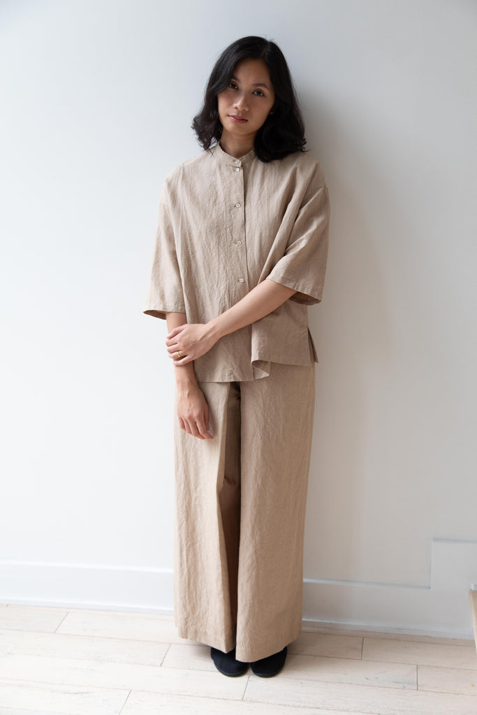 Arts & Science | Stand Collar Boxy Shirt in Vintage Beige