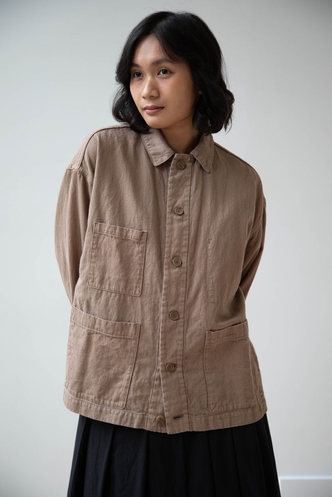 Pas de Calais | Cotton Linen Satin Coverall Jacket in Beige