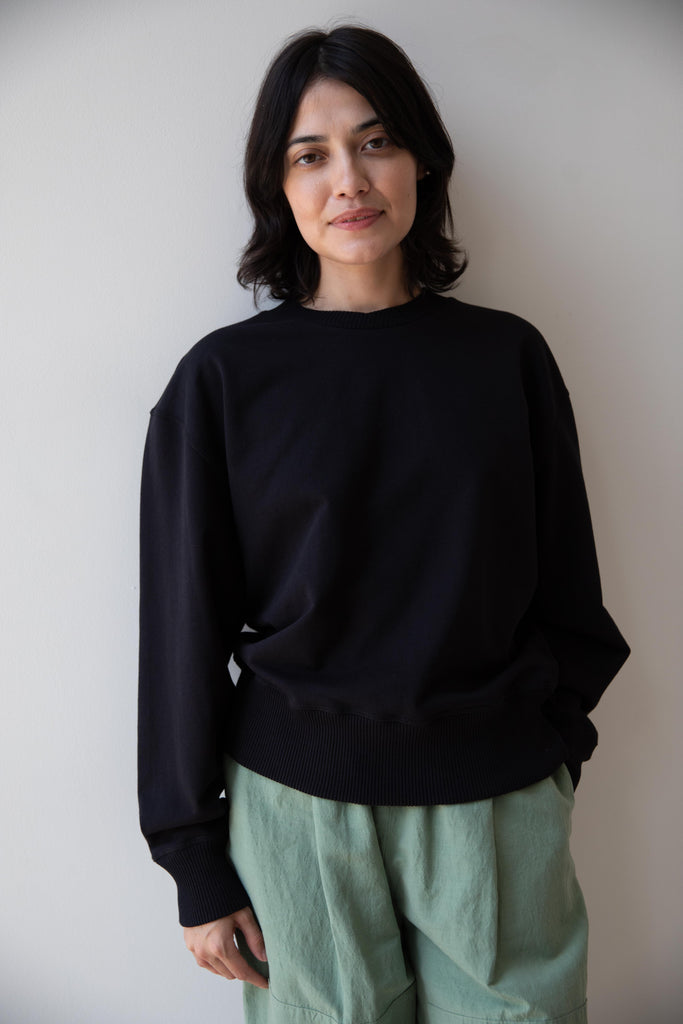 MHL | Cross Neck Crew Cotton Sweatshirt in Black