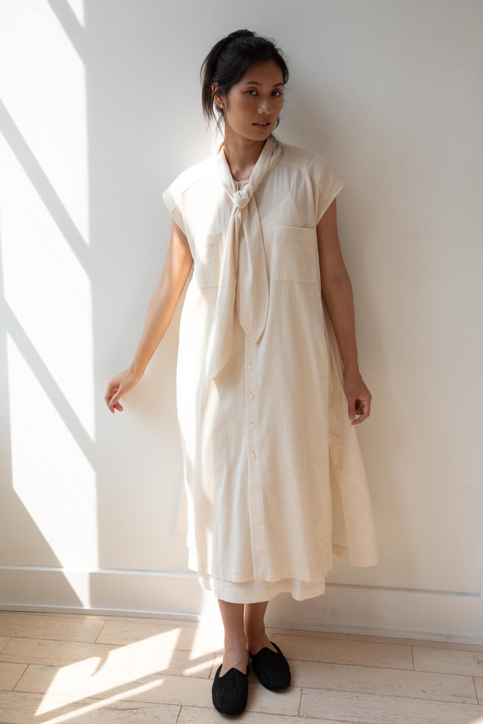 Seventyfive | Shirt Dress with Neckscarf in Ivory