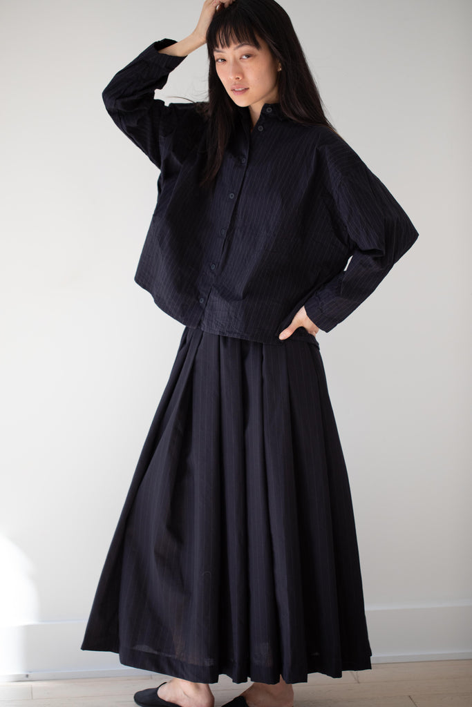 Bergfabel | Matilde Skirt in Navy Stripe Wool