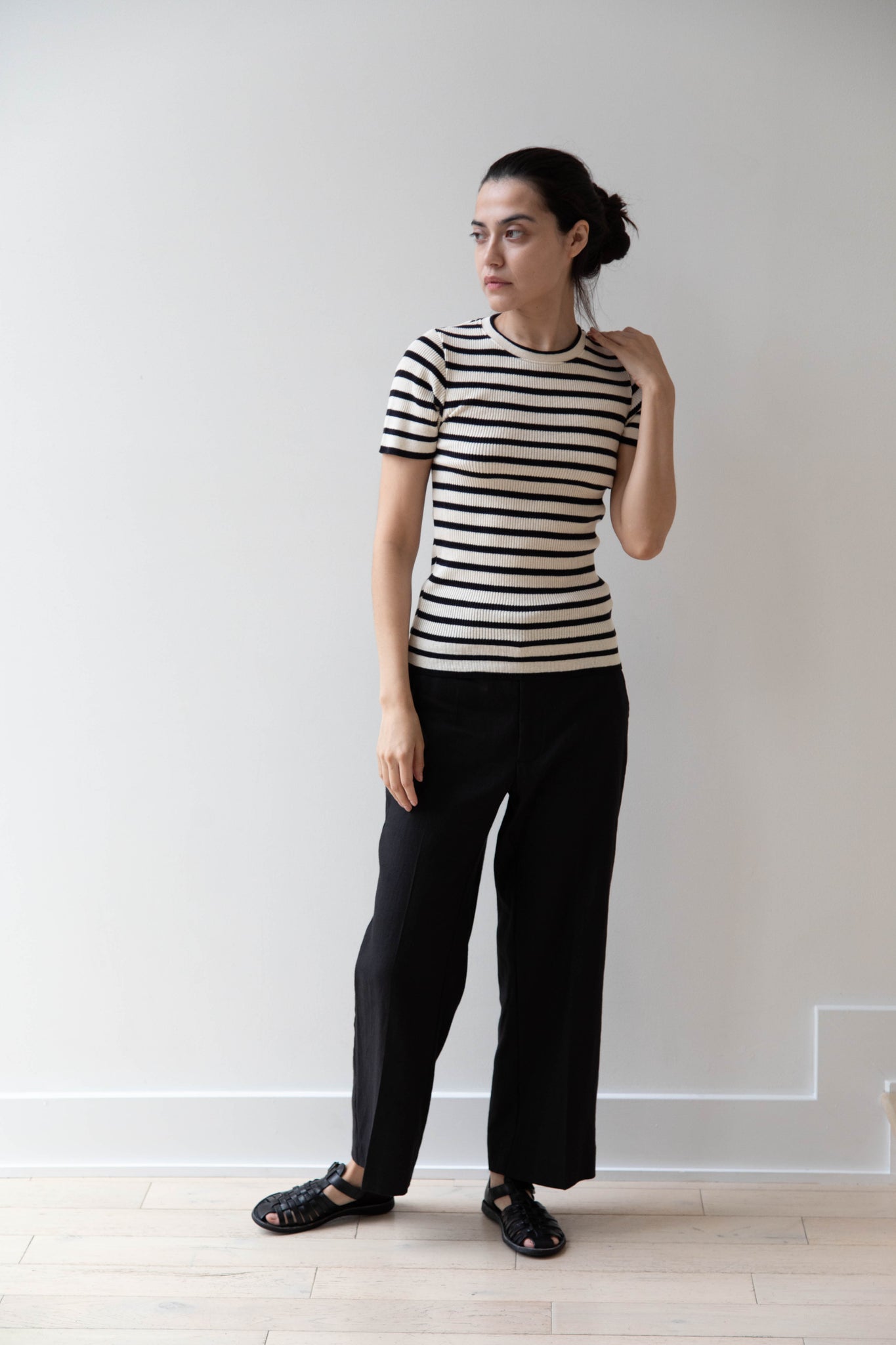 Old Man's Tailor | Ribbed Knit Half Sleeve Top in Stripes