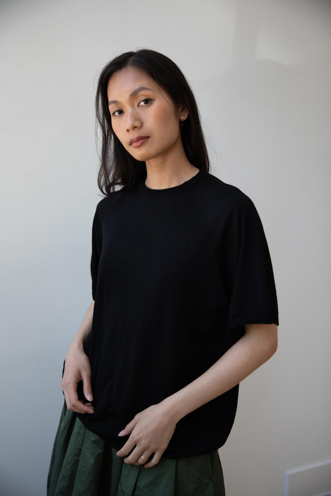 Cancellato Uniform | Classic Light Weight Wool T-Shirt in Black