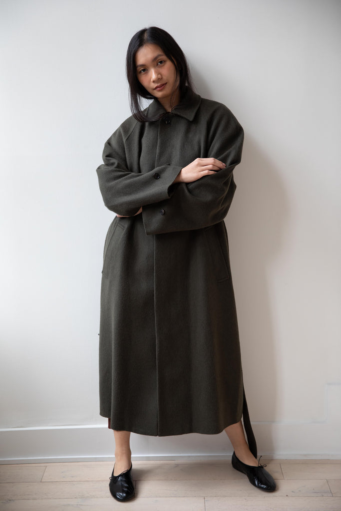 Auralee | Baby Camel Flannel Coat in Dark Olive