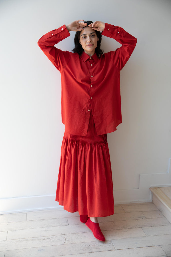 Auralee | Cotton Lawn Pin-Tuck Skirt in Red
