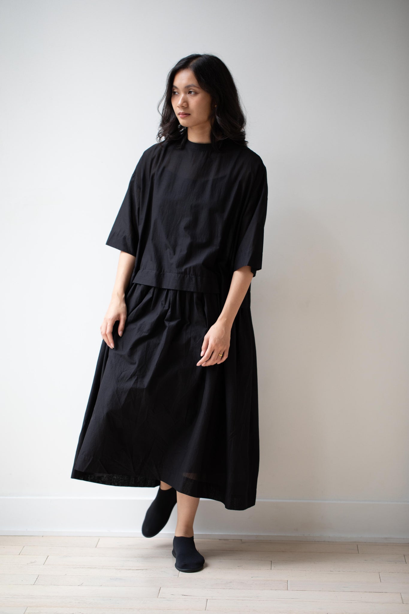frame gathered seam short sleeve dress Frame