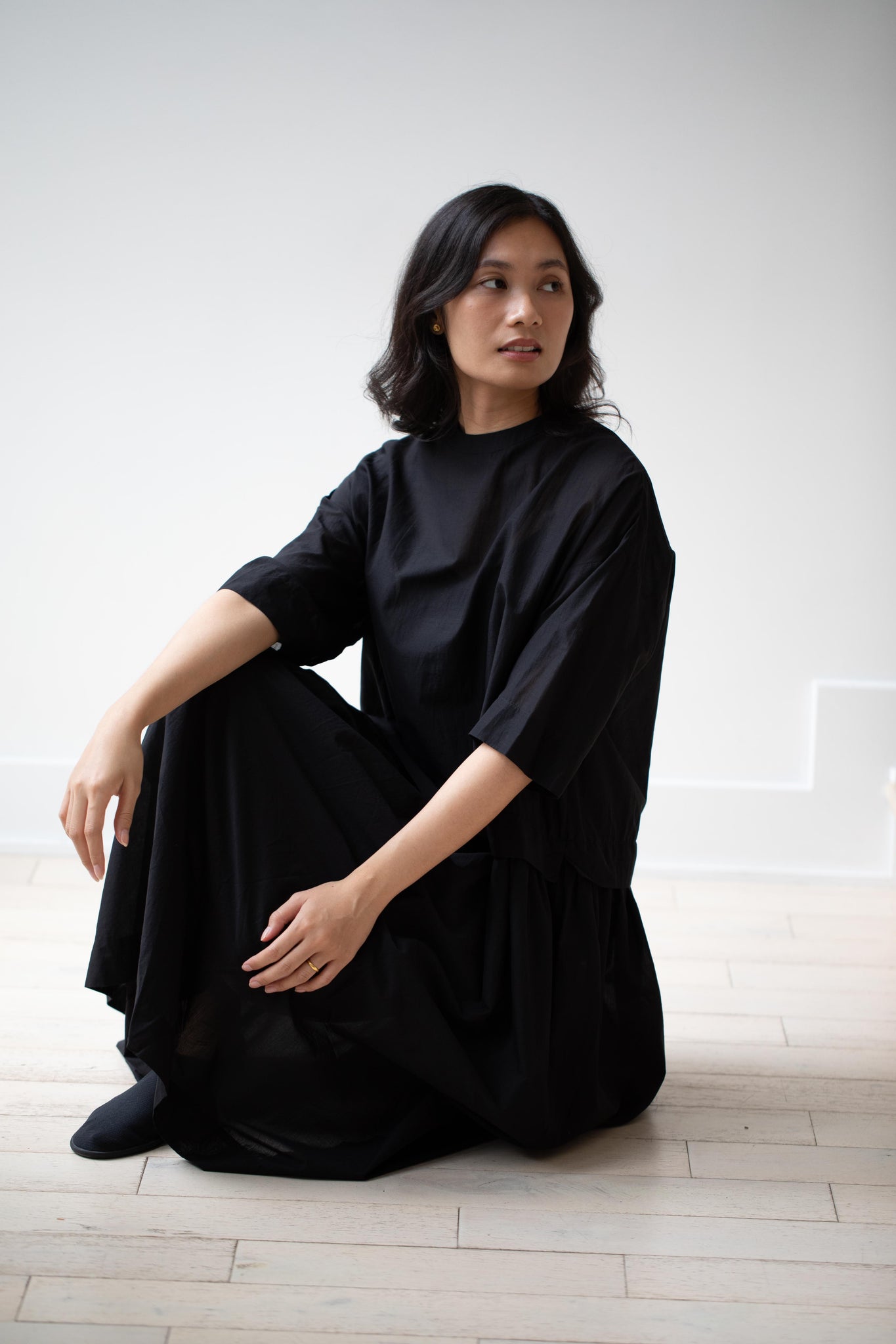 black cotton short sleeve dress Short Sleeve Square Neck Cotton Dress Elie Tahari
