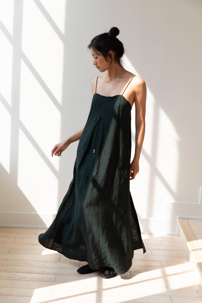 Seventyfive | Long Slip Dress in Spruce Green