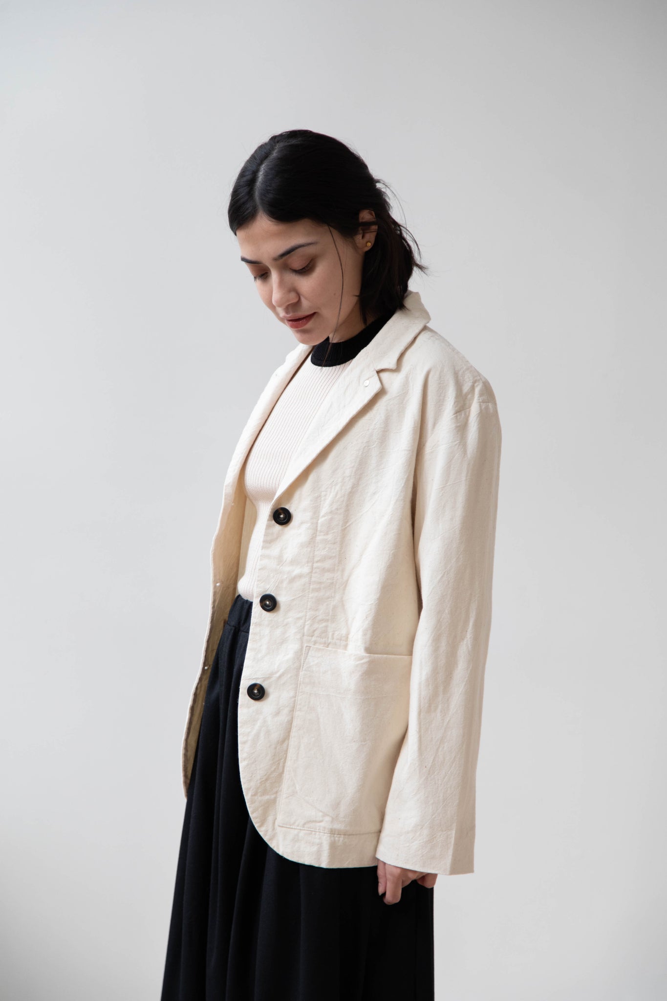 Oliver Church | Four Button Jacket in Natural Antique Cotton Linen