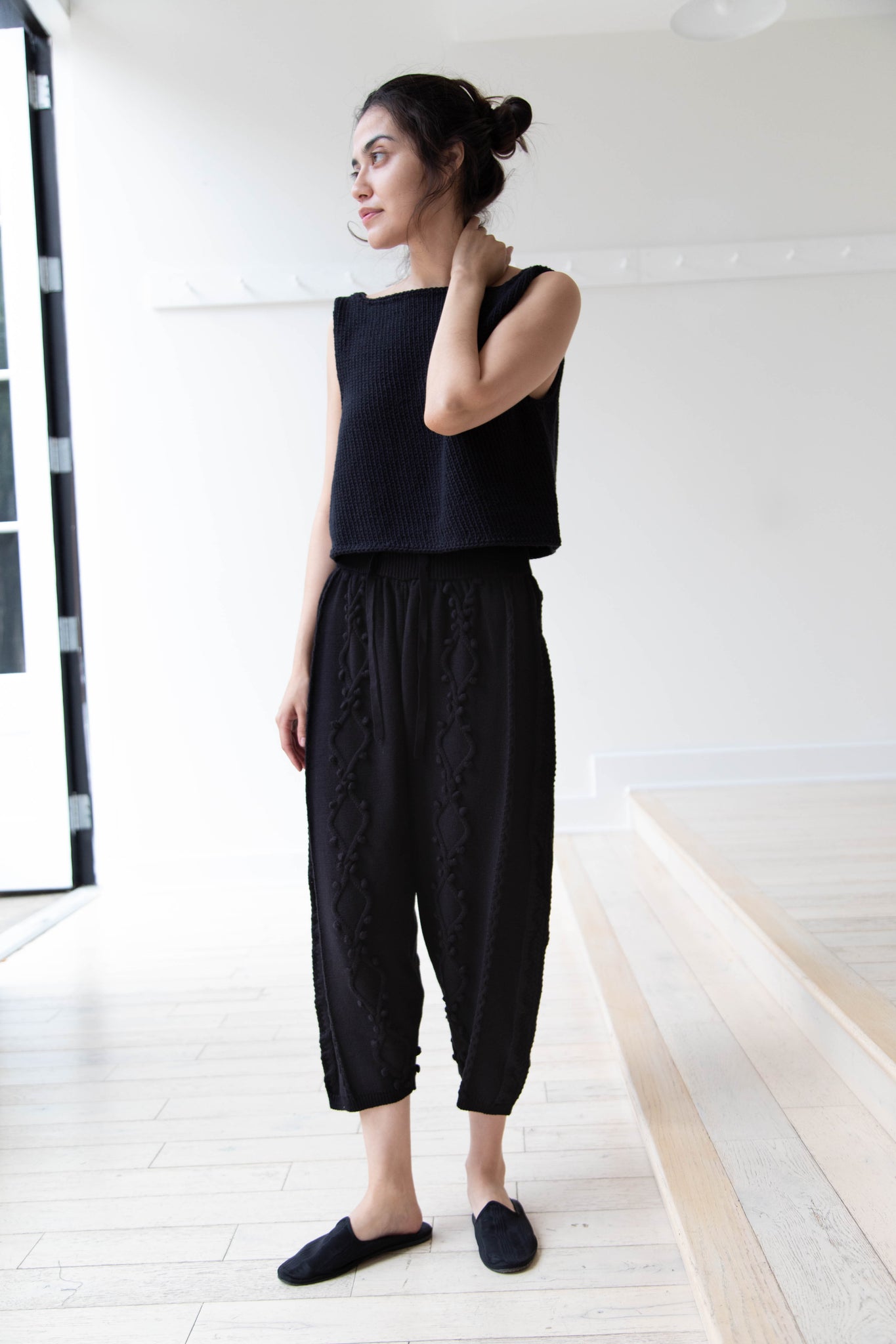 Gauze | Aran Knit Easy Pant in Black