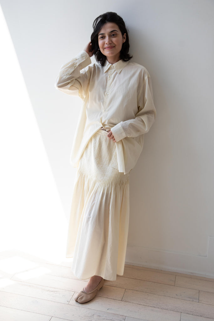 Auralee | Cotton Lawn Pin-Tuck Skirt in Ivory White
